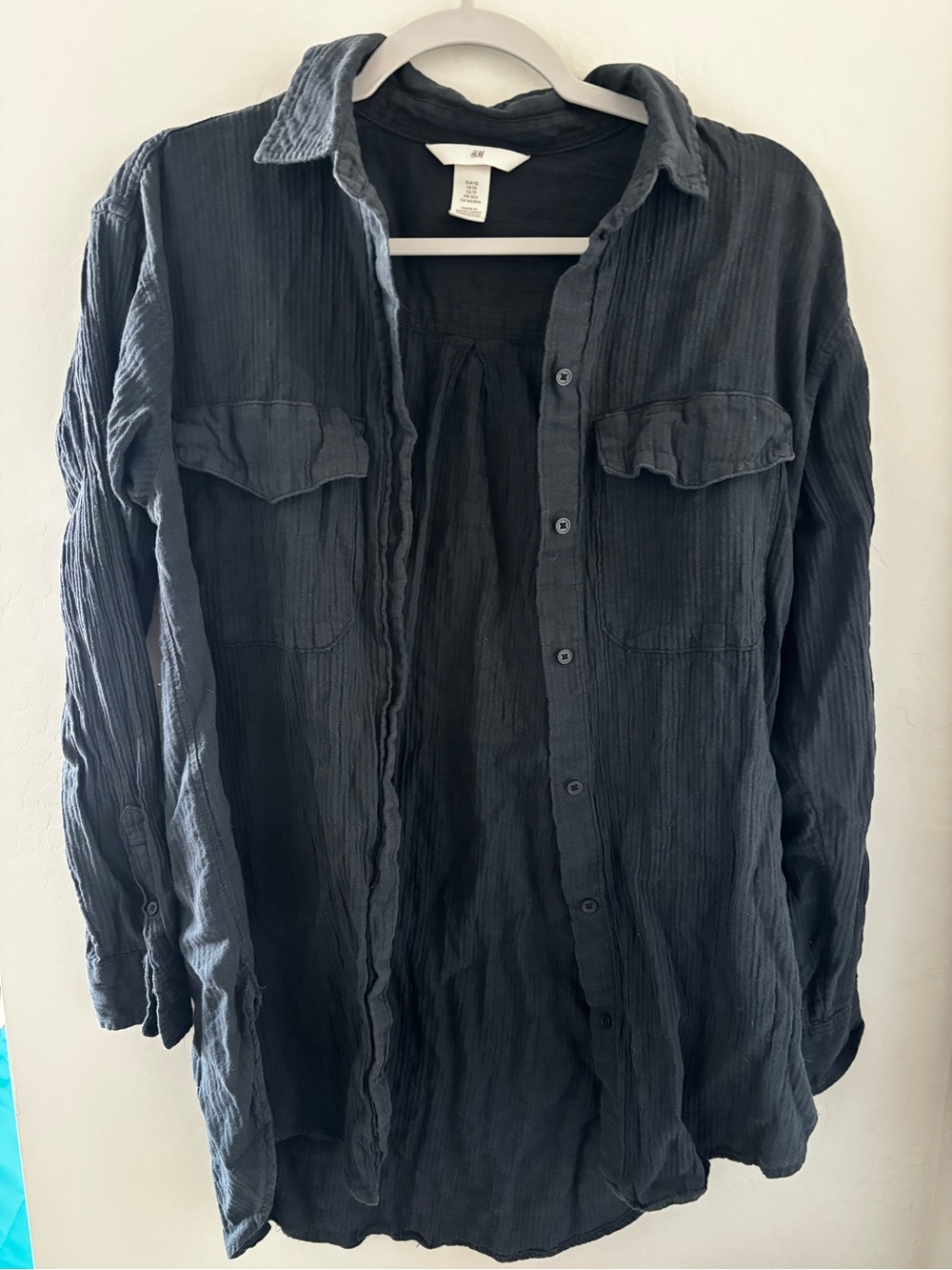 H&M Washed Dark Gray Button-Front Textured Shirt
